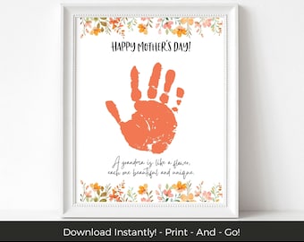 Happy Mothers Day Gift Ideas, Handprint Mothers Day Card, Printable Handprint Craft, Handprint Art Craft, Handprint for Mom or Grandma