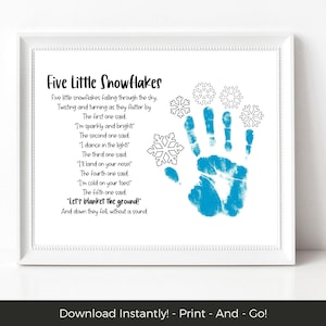 Five Little Snowflakes Handprint Craft Printable, Winter Poem Activity for Kids, Preschool or Pre-K Art Project, Snowflake Craft Page