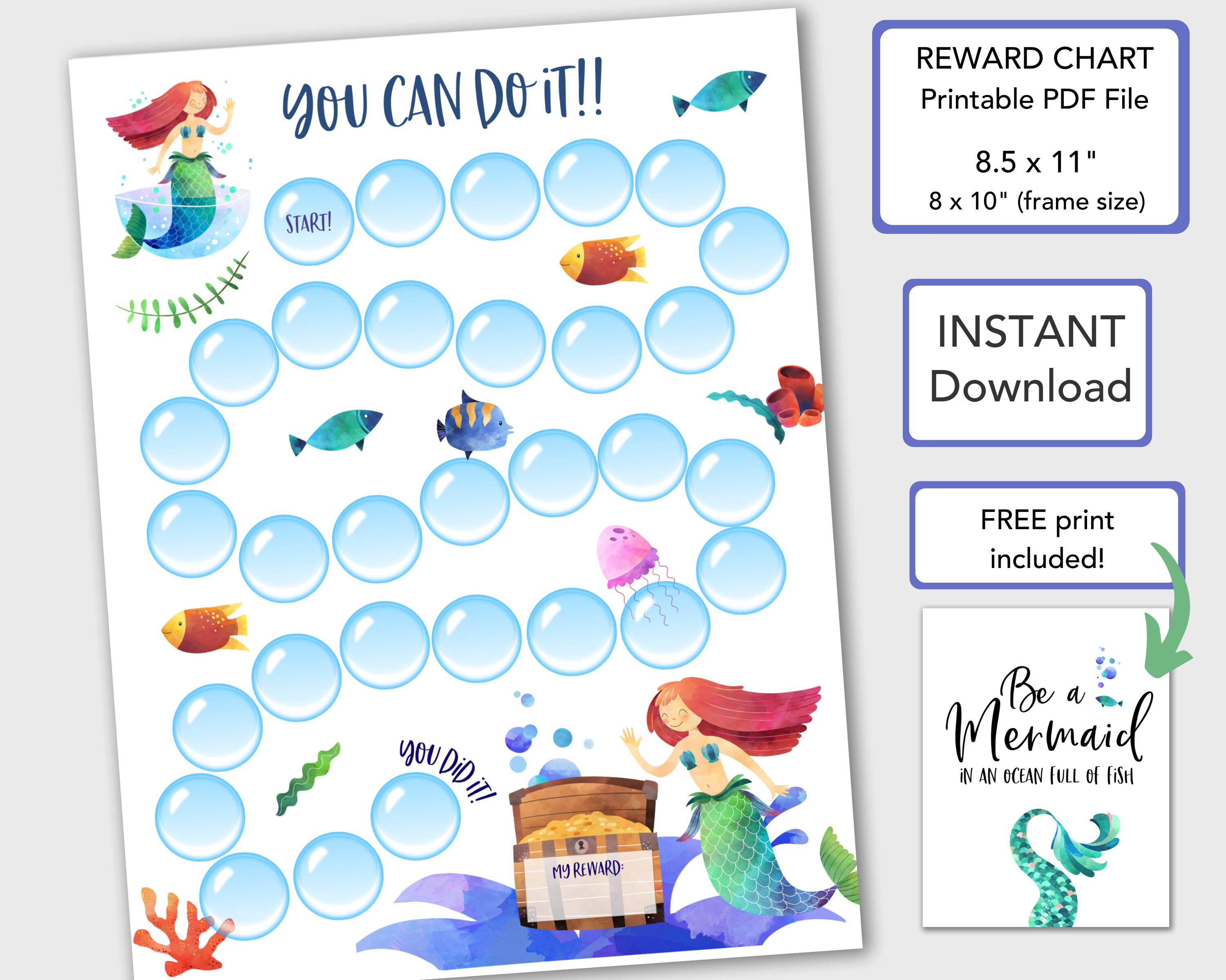 Mermaid Reward Chart for Kids Behavior Chart Printable Chore - Etsy  Australia