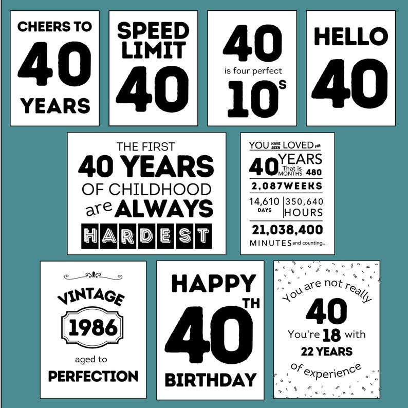 Druckbare 40. Geburtstag Dekoration für Frauen, glückliche 40. Geburtstag-Party Dekoration für Mann, Herren 40. Geburtstag Ideen, Schwester 40. Geburtstag Dekor Bild 2