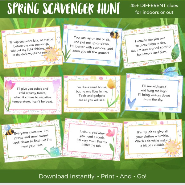 Spring Scavenger Hunt for Kids, Printable Nature Treasure Hunt, Indoor or Outdoor Activity for Kids Games, Homeschool Activities Nature Walk