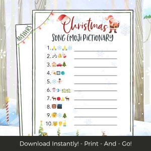 Christmas Song Emoji Game, Printable Christmas Games for Families, Emoji Quiz, Christmas Printable Games for Kids, Christmas Party Games