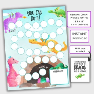 ドラゴン報酬チャート（子供用行動チャート、印刷可能）、幼児用家事チャート、PDF即時ダウンロード幼児用ステッカーチャート、子供用チャート