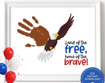 Bald Eagle 4th of July Handprint Art, Fourth of July Handprint Craft, Prek Independence Day Activity, Printable Summer Camp Activities