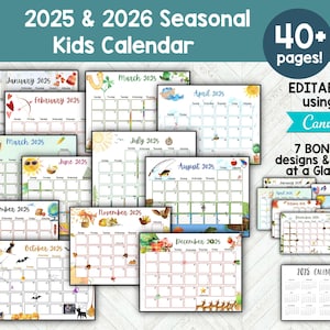 2025 2026 Calendar, Kids Calendar Printable, Monthly Calendar Printable 2025 2026, Wall Calendar 2025 2026 Calendar Printable Class Calendar