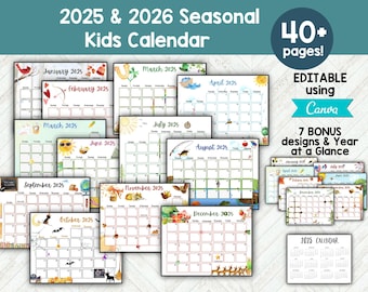 2025 2026 Calendar, Kids Calendar Printable, Monthly Calendar Printable 2025 2026, Wall Calendar 2025 2026 Calendar Printable Class Calendar