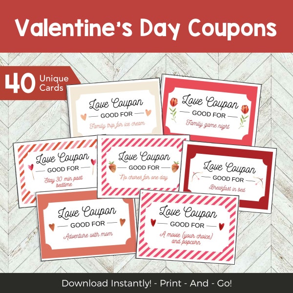 Valentines Coupons for Kids, Non Candy Valentine Idea, Valentines Coupons Printable, Valentines Coupon Digital Download PDF, DIY Gift Ideas