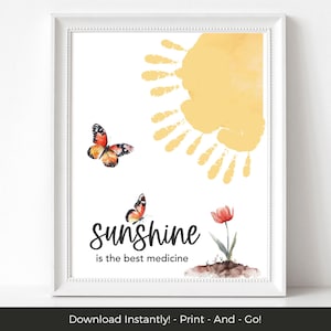 Sunshine is the Best Medicine Sun Handprint Activity, Preschool or Toddler Handprint Art, Printable Handprint Sign, Spring Handprint Craft