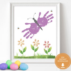 Butterfly Easter Craft, Easter Handprint Kids Craft, Baby's First Easter, Toddler Easter Printable Activity, Preschool Handprint Craft