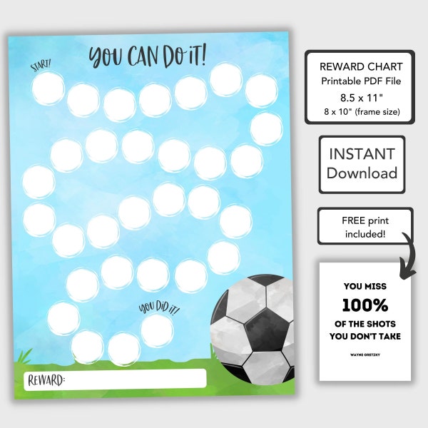 Soccer Reward Chart for Kids Behavior Chart Printable, Chore Chart Toddlers, PDF Instant Download Toddler Sticker Chart, Kids Chart