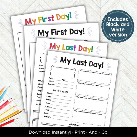 First and Last Day of School Questionnaire, Student Interview Worksheet, Back to School Printable, Get to Know You Classroom Worksheets