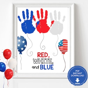 Red White & Blue 4th of July Handprint Art, Fourth of July Handprint ...