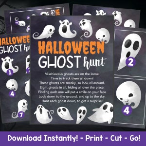 Ghost Hunt Halloween Party Game for Kids, Halloween Scavenger Hunt, Halloween Printable Games for Teens and Adults, Easy Halloween Games