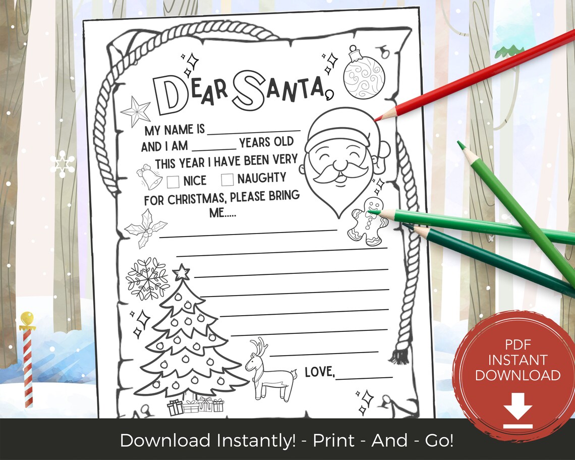 Letter to Santa Printable Santa Letter Coloring Page Santa - Etsy