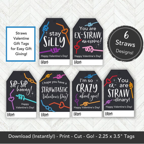 Etiqueta de regalo de San Valentín de paja tonta, tarjeta de San