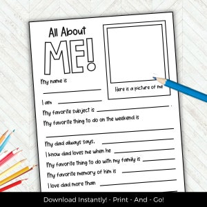 All About Me Printable, Back to School Questionnaire, First Day of School Interview Get to Know You Template, Classroom  Worksheets