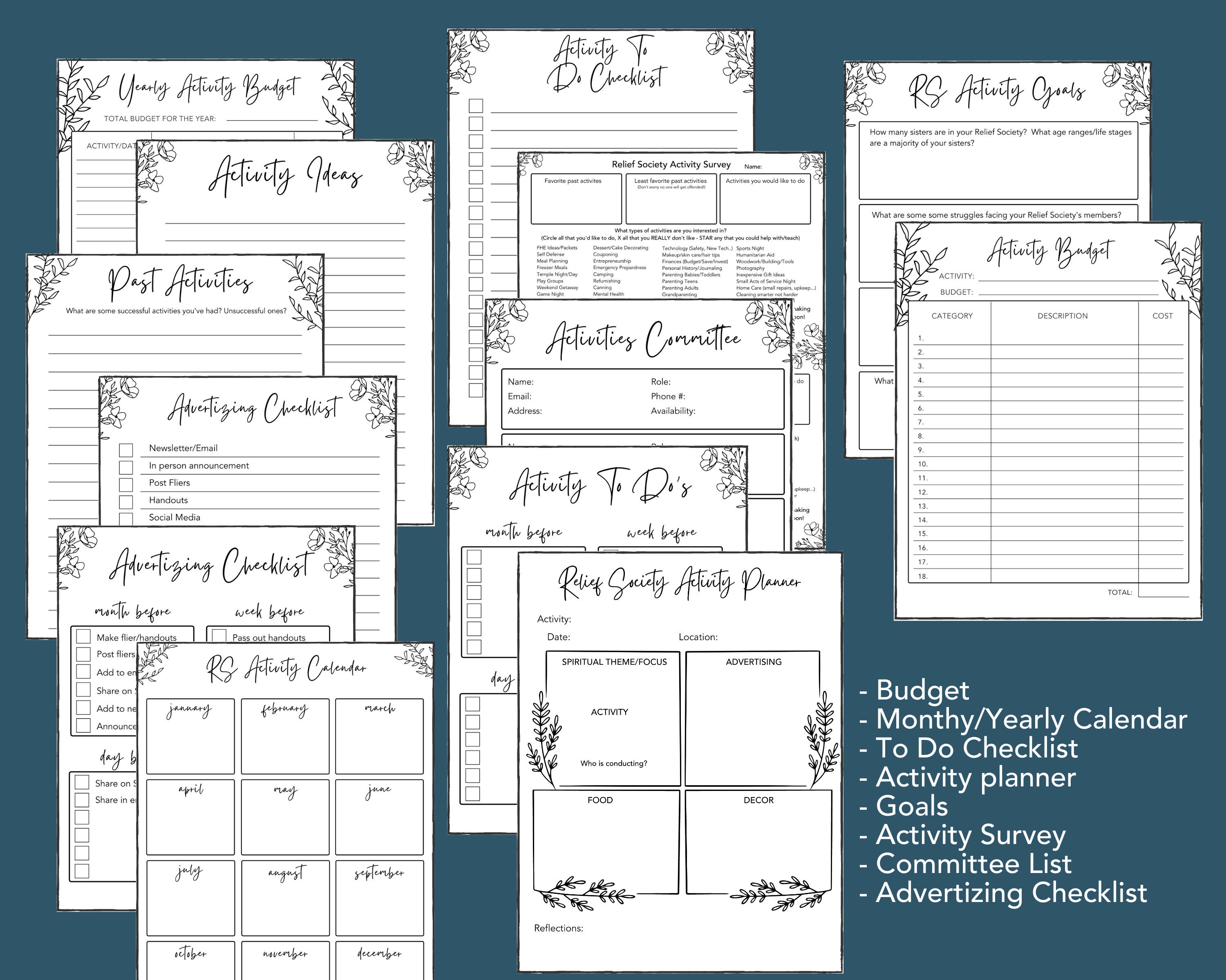 RELIEF SOCIETY Activity Planning Sheets Activity Planner Etsy