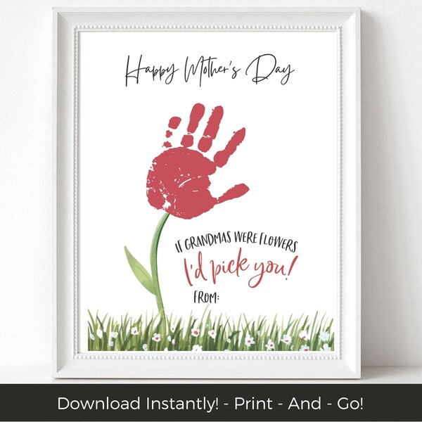 Mothers Day Handprint Art, DIY Mothers Day Gift for Grandma, Gift from Grandkids, Handprint Mothers Day Craft, Handprint Flower Craft