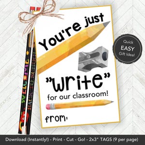 Pencil Gift Tag Printable, Meet the Teacher, Back to School Night Or Open House Favor, First Day of School Classroom Gift from Teacher