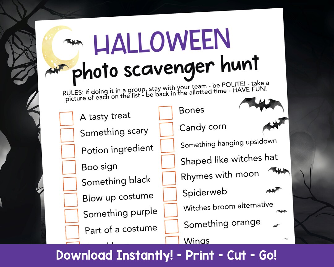 Photo Halloween Scavenger Hunt for Teens or Adults Halloween