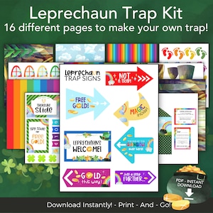 Leprechaun Trap Kit Printable, St Patricks Day Activities for Kids Classroom Office, Easy DIY Leprechaun Trap, St Pattys Day Craft Idea