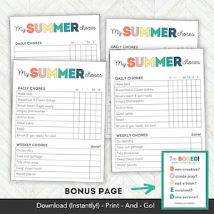 2025 Summer Calendar, Summer Planner Bundle,  Kids Chore Chart, Summer Printable PDF, Summer Rules, Summer Chore Chart for Kids & Teens