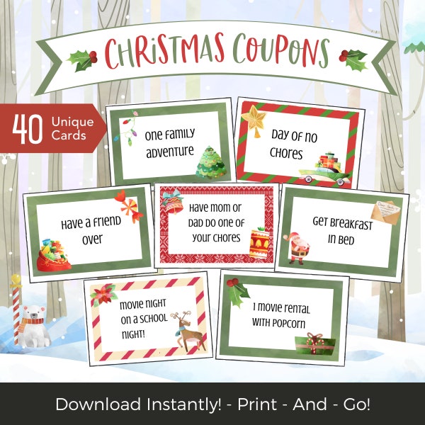Gift Coupons Christmas Stocking Stuffers for Kids, Printable Stocking Stuffer, PDF Instant Download Stocking Stuffers for Teens, Coupon Book