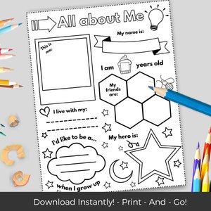 All About Me Template, Preschool Worksheets, Kindergarten Homeschool ...