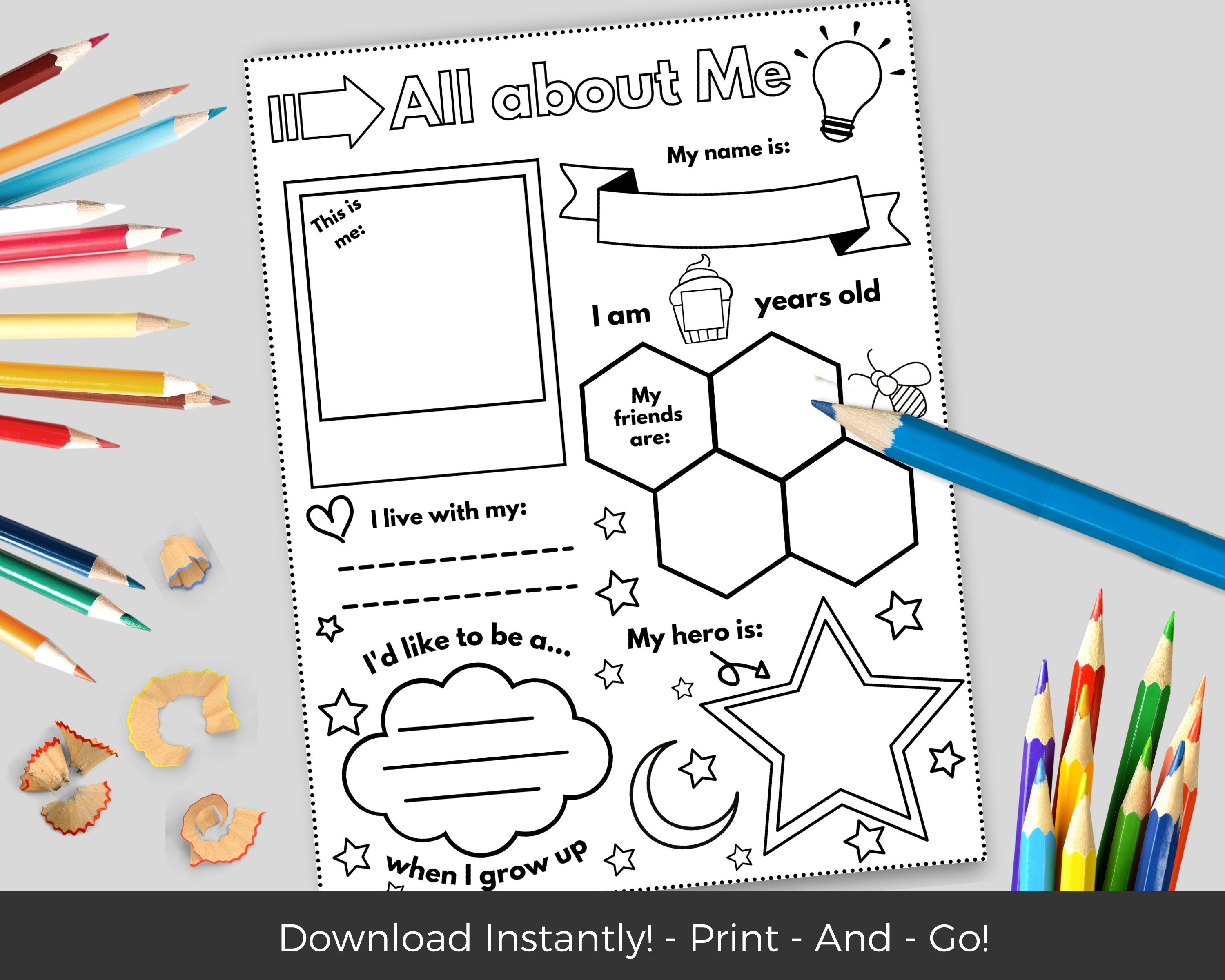 All About Me Template Preschool Worksheets Kindergarten Etsy All About Me Template Preschool Worksheets Kindergarten Etsy