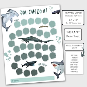 Shark Reward Chart for Kids Behavior Chart Printable, Chore Chart Toddlers, PDF Instant Download Toddler Sticker Chart, Kids Chart