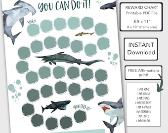 Shark Reward Chart for Kids Behavior Chart Printable, Chore Chart Toddlers, PDF Instant Download Toddler Sticker Chart, Kids Chart