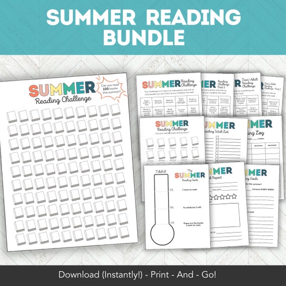 Summer Reading Challenge Printable, Teen, Adult or Kids Reading Journal or Reading Tracker, Childrens Book Tracker Printable Log, Book Log