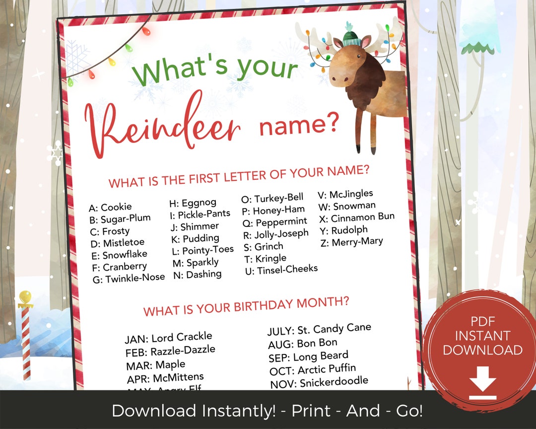 What's Your Reindeer Name Game Christmas Game for Kids and