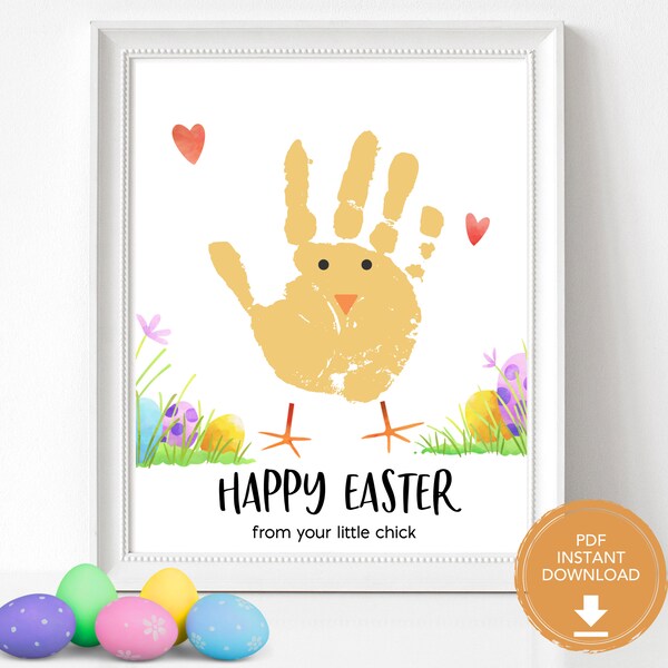 Baby Chick Easter Craft, Easter Handprint Kids Craft, Baby's First Easter, Toddler Easter Printable Activity, Baby Handprint Craft