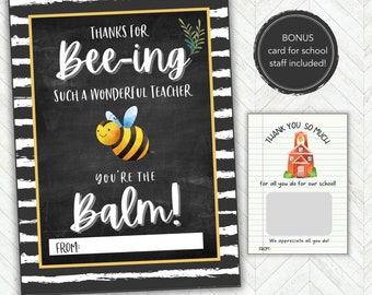 Teacher Appreciation Printable Gift Tag or Card, Teacher Appreciation Gift Bulk Lip Balm or Chapstick, End of Year or Back to School Gift