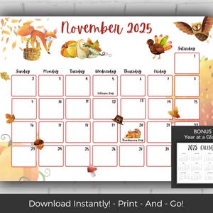 November 2025 Calendar, Kids Calendar Printable, Calendar 2025, Monthly Calendar Printable 2025, Wall Calendar 2025 Calendar Printable
