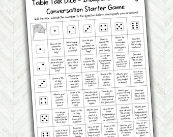 Independence Day Conversation Starters, Icebreaker Questions 4th of July Team Building Game Get to Know You Game Group Activity, Dice Game