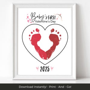 Babys First Valentines Day, Printable Valentine Baby Footprint Art, Baby Keepsake, My First Valentines Day Craft, Valentines Day Activities