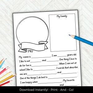All About Me Printable, Back to School Questionnaire, First Day of School Interview Get to Know You Template, Classroom Worksheets