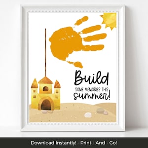 Handprint Sand Castle Craft, Printable Summer Handprint Art, End of School Year Activity, Easy Summer Camp Craft, Sea & Beach Craft for Kids