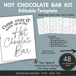 Instant Download Hot Chocolate Bar Kit, Hot Cocoa Bar Sign for Christmas, Wedding, Birthday, Baby Shower, Printable Signs and Labels