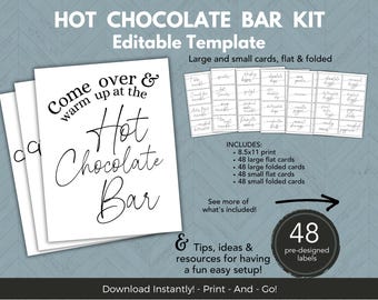 Sofortiger Download Heiße Schokolade Bar Schild, Heiße Kakaobar Schild für Weihnachten, Hochzeit, Geburtstag, Babyparty, druckbare Schilder und Etiketten