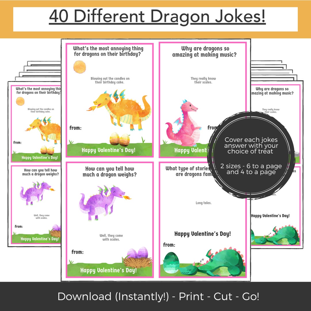 Girl Dragon Printable Valentine Cards for Kids Valentines Cards Instant ...