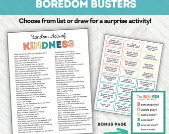 Random Acts of Kindness Activities, Boredom Busters for Kids and Families, Printable Summer Bucket List Activity Cards,  Summer Activities
