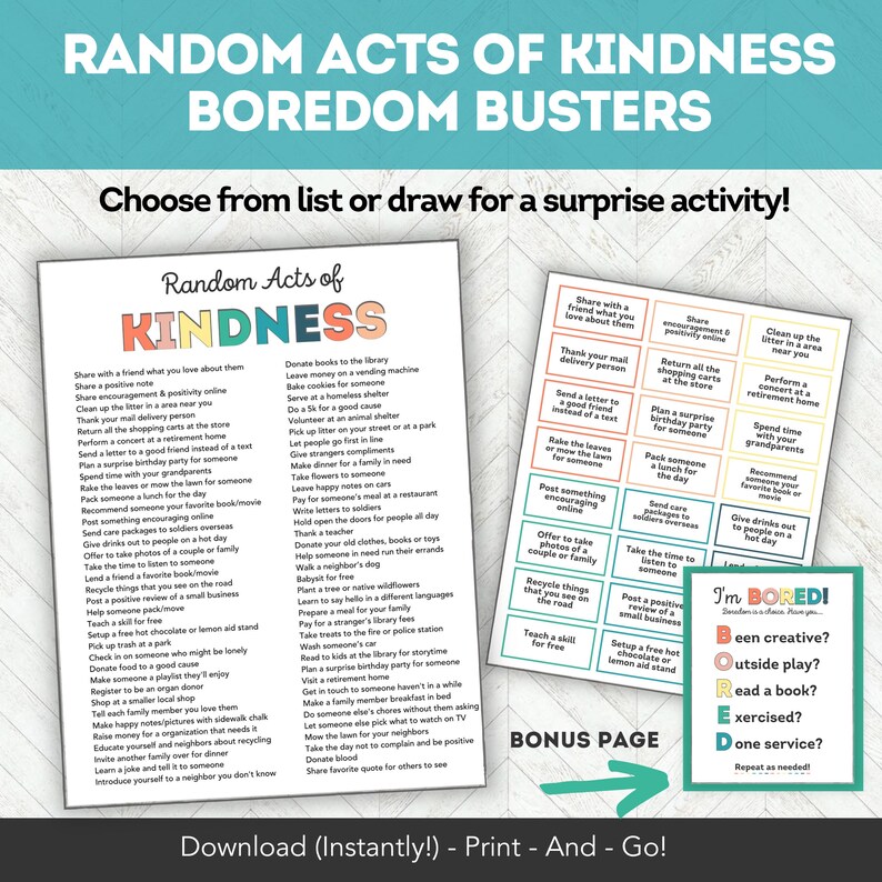 Random Activties Random Acts of Kindness Activities, Boredom Busters for Kids and ...