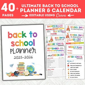 2025-2026 EDITIERBARER druckbarer Kalender, Schulanfangplaner mit Kids Chore Chart und Wochenplan, druckbarer Schulkalender