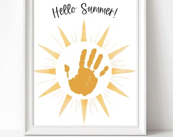 Hello Summer Handprint Art, Handprint Craft, Printable Summer Camp Arts & Crafts, Last Day of School Kids Crafts for Preschool or Homeschool