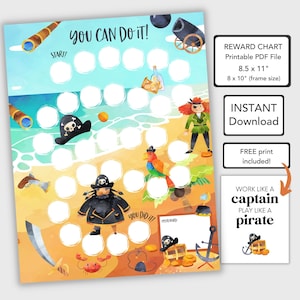 Pirate Kids Reward Chart Printable, Potty Training Chart, Kids Habit Tracker, Sticker Chart for Kids, Reading Reward Chart for Boy or Girl