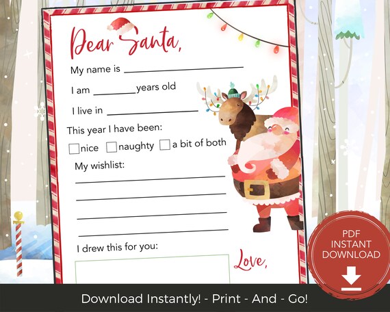 Letter to Santa Printable, Santa Letter Template, Santa Claus