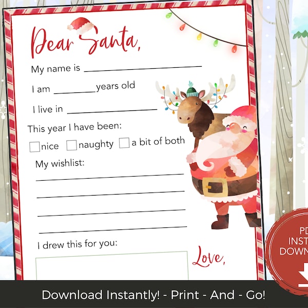 Letter to Santa Printable, Santa Letter Template, Santa Claus Letter, Santa Wishlist, Printable Santa Letter to Santa Digital Download